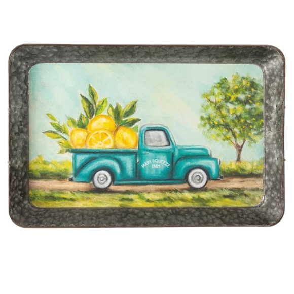Farmhouse Rustic Truck Lemons Decorative Galvanized Metal Tray Accent Decor NWT - Picture 6 of 6